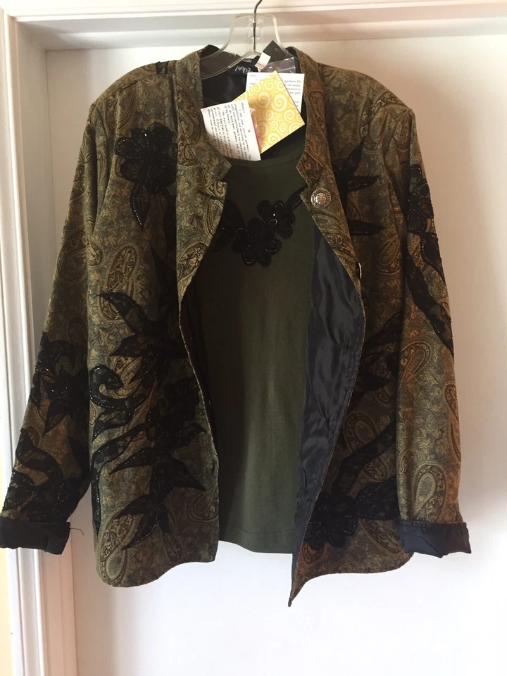 OFERTA Chaqueta Jacquard Bordada Luna Índigo Lentejuelas Cuentas y Camisa Verde XL Foto 1 de 4
