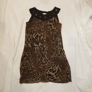 En Focus Dress Womens 10P Sheer Animal Print Over Black w/"crystals" - Picture 1 of 10