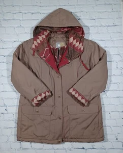 Current Seen Mens Jacket Long Parka Sz M Tan Aztec Print Lined Full Zip VTG 90s - Picture 1 of 3