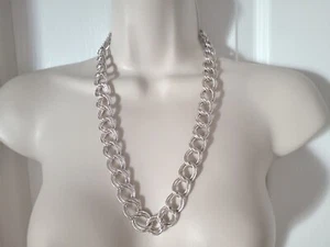 Chain Link Silver Tone Wide Neckace 25" - Picture 1 of 4