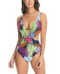 Bar III Women's Palm Prowl Cross-Front Monokini Size XL Swimsuit Tummy Toner NEW - Picture 1 of 4