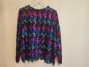 Miss H Vintage Sequin Embellished Multicolor Blouse XL Top Crafts READ - Picture 1 of 15