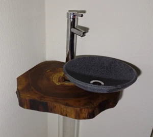 Kompletter Eckwaschtisch Massivholz Holz Baumkante Gäste WC Bad Eckwaschbecken - Bild 1 von 21
