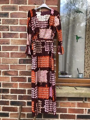 Lovely Vintage California 1960s Maxi Dress Burgundy Houndstooth Size 8 Western - Image 1 of 4