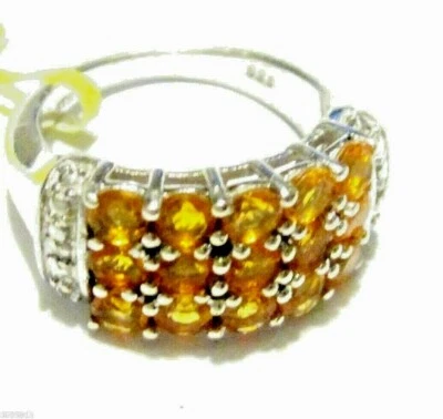 ANILLO BANDA NARANJA ÓPALO FUEGO REDONDO Y DIAMANTE, PLATINO/PLATA, TALLA 5, 1.07(TCW) Foto 1 de 4