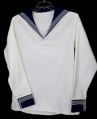 Authentic Soviet Navy Vintage 1980 Sailor Summer Shirt-Matroska Heavy Cotton - Image 1 of 4