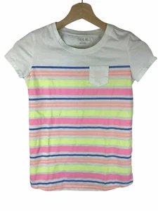 Cherokee T Shirt White with Colorful Stripes. Size Girl's Large 10-12 Cotton - Picture 1 of 7