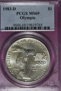1983 D- PCGS MS69 OLYMPIC ONE DOLLAR #B48086 - Picture 1 of 2