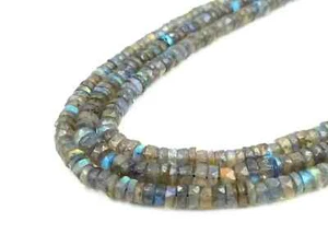 Perline Heishi Labradorite Sfaccettate Naturali 16" Fuoco Lampeggiante Nero Pneumatico Arcobaleno - Foto 1 di 7