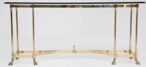 Vintage La Barge Console Table / Writing Desk Hoof Feet Brass Glass Mid Century Cover