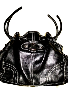 PAYLESS mittelgroße schwarze Handtasche ~ 2 Griffe ~ strukturiertes Vinyl ~ Taschen ~ Druckknopf - Bild 1 von 9