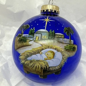 Große 3" Bethlehem Jesuskind Krippe Stern blau Glitzer Weihnachtsschmuck - Bild 1 von 6