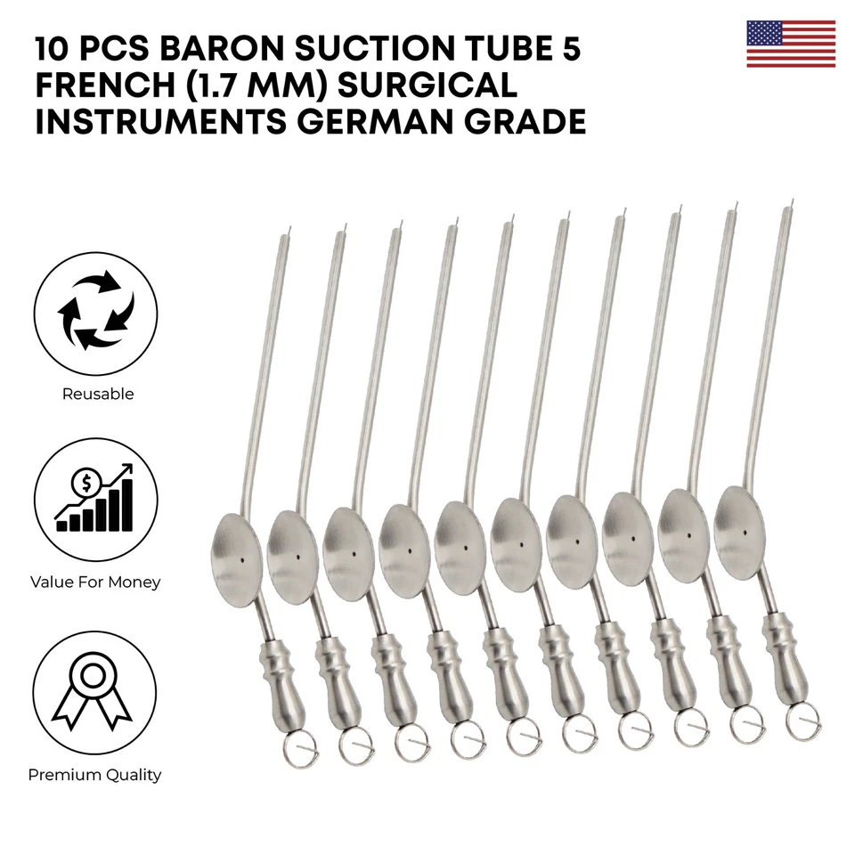 STELLMACHER INSTRUMENTS INC 10 Pcs Baron Suction Tube 5 French (1.7mm) Stainless Steel Surgical Instruments