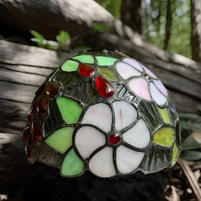 VTG Tiffany Style Stained Glass Lamp Shade Dogwood Pattern Slag 8 Width X 5 High - Image 1 of 4