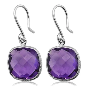 925 Sterlingsilber 12,00 ct Kissen Amethyst Edelstein Ohrhänger für Frauen - Bild 1 von 4