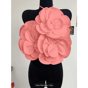Pink 3D Flower Halter Crop Top – Backless Party & Festival Blouse S - Picture 1 of 5