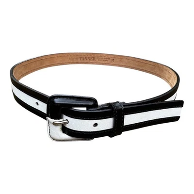 Cinto de couro preto e branco vintage curtidor fivela quadrada couro genuíno Itália tamanho M - Imagem 1 de 4