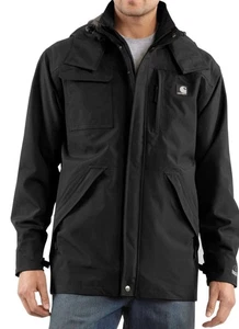 CARHARTT MEN'S MED. SHORELINE WATERPROOF BREATHABLE JACKET W HOOD, BLACK, EUC - Picture 1 of 20