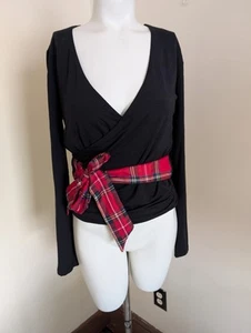 J. Blusa Crew Whimsygoth para mujer XS tartán a cuadros envoltura oficina núcleo gótico grunge - Imagen 1 de 13