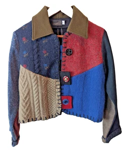 Baabaazuzu Vintage Wool Short Jacket Size S Multicolor Patchwork Florals Sweater - Picture 1 of 4
