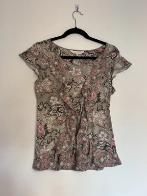 Rocha John Rocha y2k Hippy boho floral paisley ruffle 100% cotton cap sleeve top - Image 1 of 4