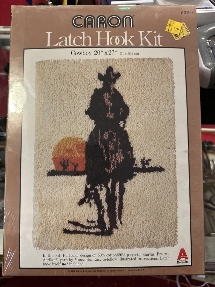 Vintage Caron Cowboy Sunset 20" " Latch Hook Kit K3199 copyright 1980