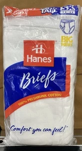 New Vtg 90s Hanes Mens 5x Big & Tall Pack of 3 Briefs Underwear White Cotton USA - Picture 1 of 2