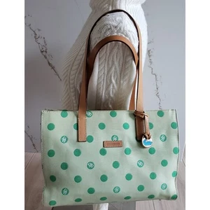 Borsa a tracolla vintage Dooney & Bourke verde a pois tela borsa tote bag Y2K zip - Foto 1 di 15
