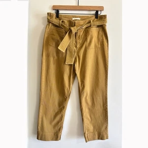 LOFT Mustard Yellow Canvas Tie-Waist Crop Pants Womens Size 12 Stretch Relaxed - Picture 1 of 14