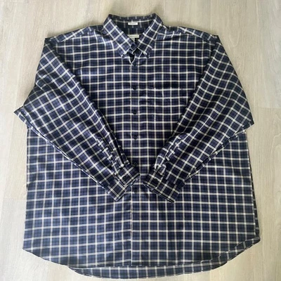 Men's Van Heusen Navy Blue Plaid Long Sleeve Button-Up Shirt Size 3XL Office - Image 1 of 4