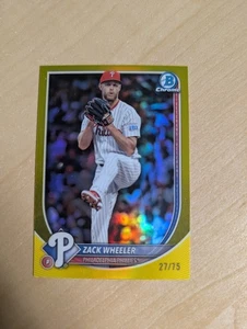 2025 Bowman Chrome Zack Wheeler Yellow Refractor #27/75 Phillies - Picture 1 of 2