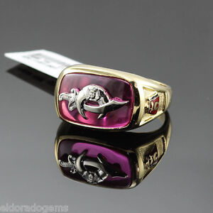 MEN RED LODGE MASONIC RING SOLID 18K YELLOW GOLD SIZE US 11