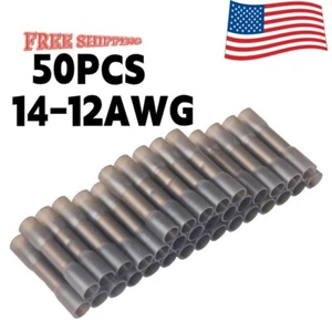 50PCS Heat Shrink Butt Wire Connectors Crimp Terminals Black AWG 14-12 Gauge - Picture 1 of 3