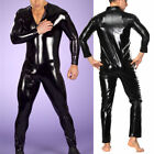 Men's Faux Leather One-piece Bodysuit Wetlook Catsuit Leather Underwear Jumpsuit