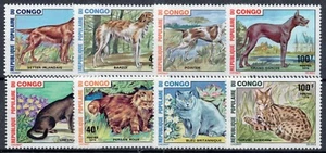 1974 Congo - Cani e gatti, soggetti diversi, 8 val. MNH** - Picture 1 of 1