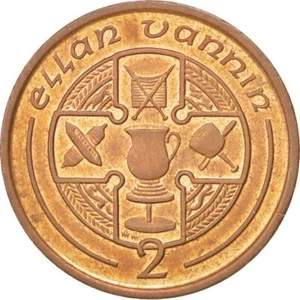 Manx Coin Isle of Man 2 Pence | Cross | Needle | Pottery Wheel | 1988 - 1995 - Picture 1 of 4