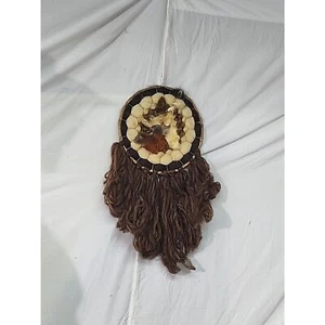 VTG Native Handcrafted Real Fur Wool & Feather Dream Catcher Mandala 15 X 25 - Picture 1 of 4