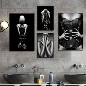 Quadro Sexy Donna Poster Stampe Wall Art Quadro su Tela Bianco Nero Murale - Foto 1 di 12
