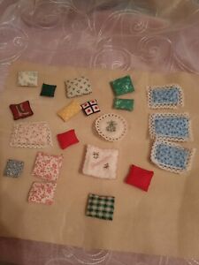 VTG Miniature Dollhouse Artisan Handmade Cross Stitch Needle Point Pillows 20 pc
