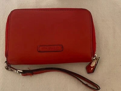 VERA BRADLEY Red Faux Leather Wallet Accordion Wristlet Zipper Black Inside WEAR - Image 1 of 4