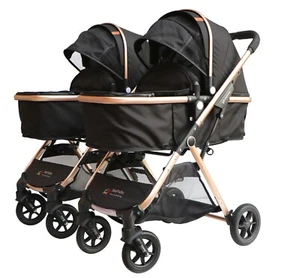 PASSEGGINO/CARROZZINA PIEGHEVOLE 2in1 DOPPIO/GEMELLARE PER DUE NERO PER BAMBINI - Foto 1 di 9