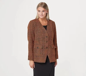 Linea by Louis Dell'Olio Boucle V-Neck Jacket Black Caramel 10 New - Picture 1 of 3
