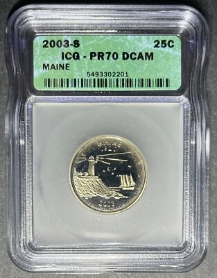 2003-S Proof Maine Quarter ICG PR-70 DCAM, Buy 3 Items, Get $5 Off!! - Image 1 of 2