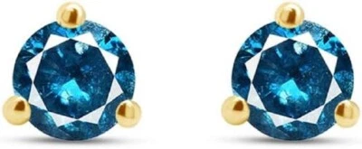 0.04ct-0.33ct Round Blue Natural Diamond Martini Stud Earrings in 10k Solid Gold - Image 1 of 4