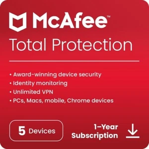 McAfee Total Protection Antivirus 2024 5 Devices 1 Year 5 Minute Delivery  - Picture 1 of 9