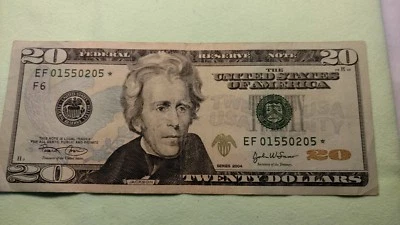 Series 2004 FRN $20.00 Star Note Serial # EF 01550205* Repeater serial number - Image 1 of 4