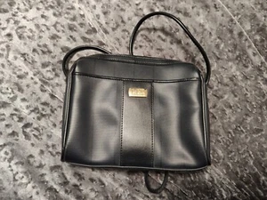 Vintage Liz Claiborne Black And Navy Coated Canvas Crossbody Bag Purse - Picture 1 of 8