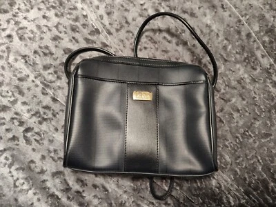 Vintage Liz Claiborne Black And Navy Coated Canvas Crossbody Bag Purse - Image 1 of 4