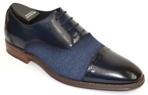 Men's Dress Shoes Cap Toe Oxford Navy Blue Leather STACY ADAMS BARRINGTON 25222