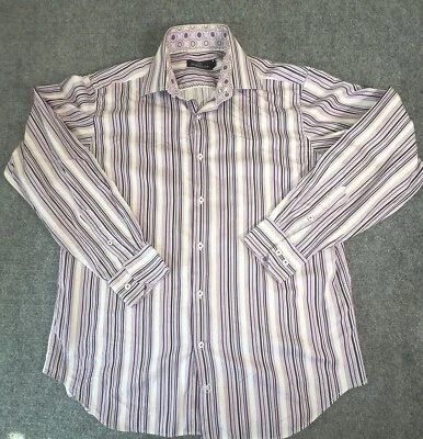 Bugatchi Uomo Men's Large Purple Striped Long Sleeve Flip Cuff Button Down Style - Image 1 of 4